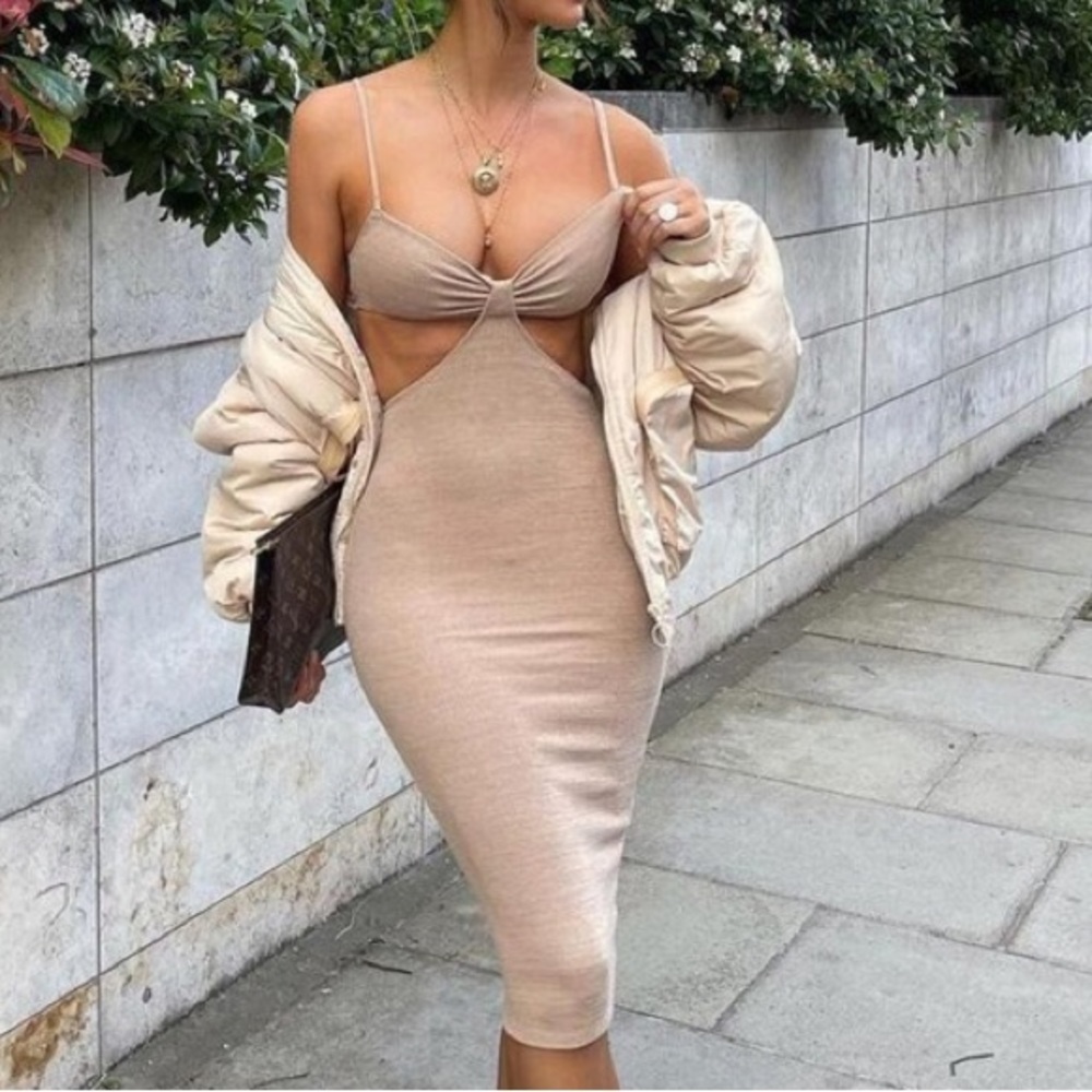 NWT Cutout Midi Dress Beige XS
